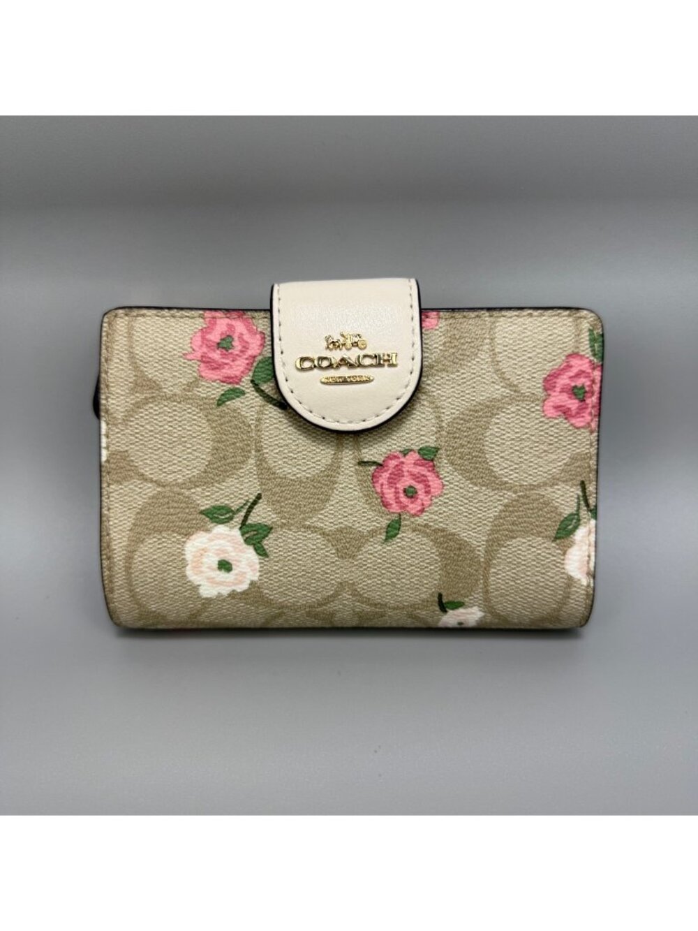 Coach Wallet Medium Corner Zip Signature Canvas Floral Print Bi Fold Zipper ID